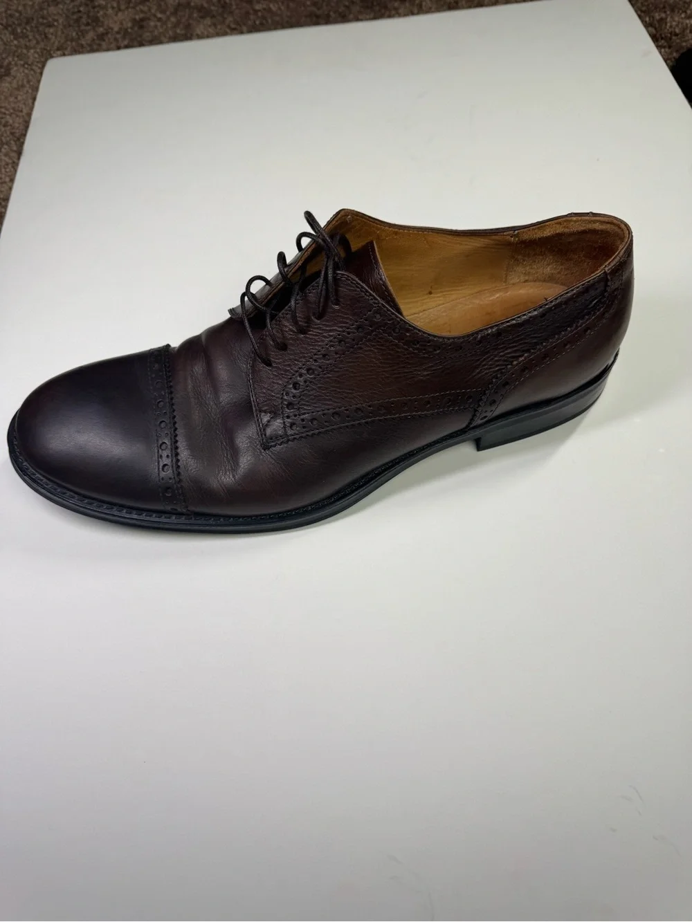 Façonnable Men's Dark Brown Leather Cap Toe Brogue Derby Dress Shoes Size 44